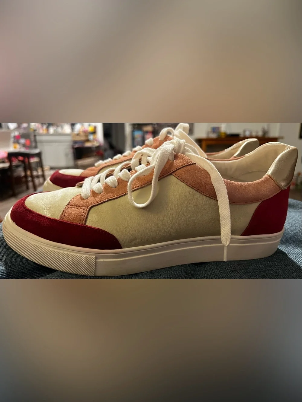 Birdies Cardinal Sneakers Pink and Gold Suede Accents Lace Up Women’s Sz 9